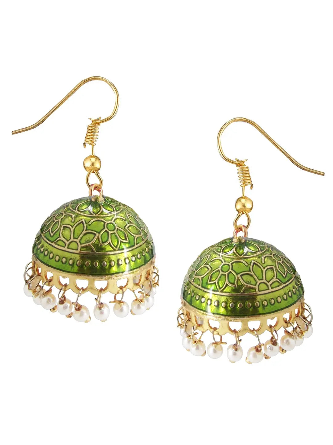 Mehndi Green Meenakari Jhumka Earrings